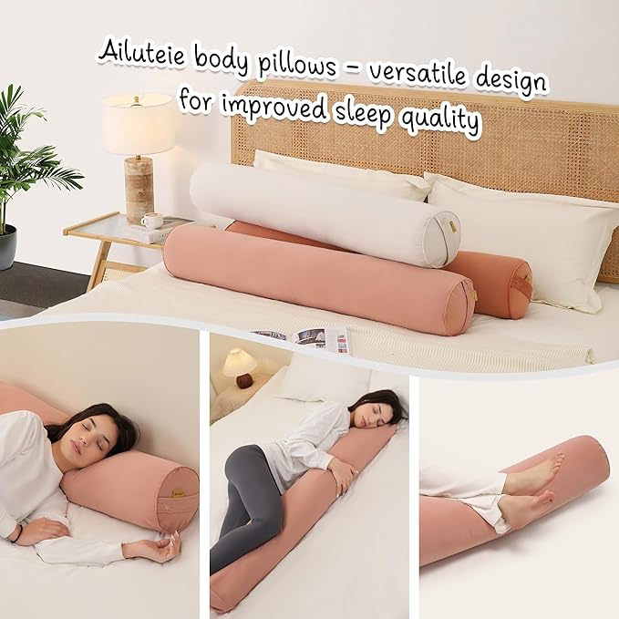 Body Pillow for Adults,Long Round Pillow,Big Cylindrical Pillow,Large Full Bolster Pillows for Side Sleepers (Blush Pink, 59"*7.87")