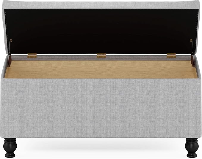 Furinno Laval Button Tufted Storage Ottoman Bench, with Safety Hinged Soft Closed Seat, for Entryway, Bedroom, Living Room, Glacier