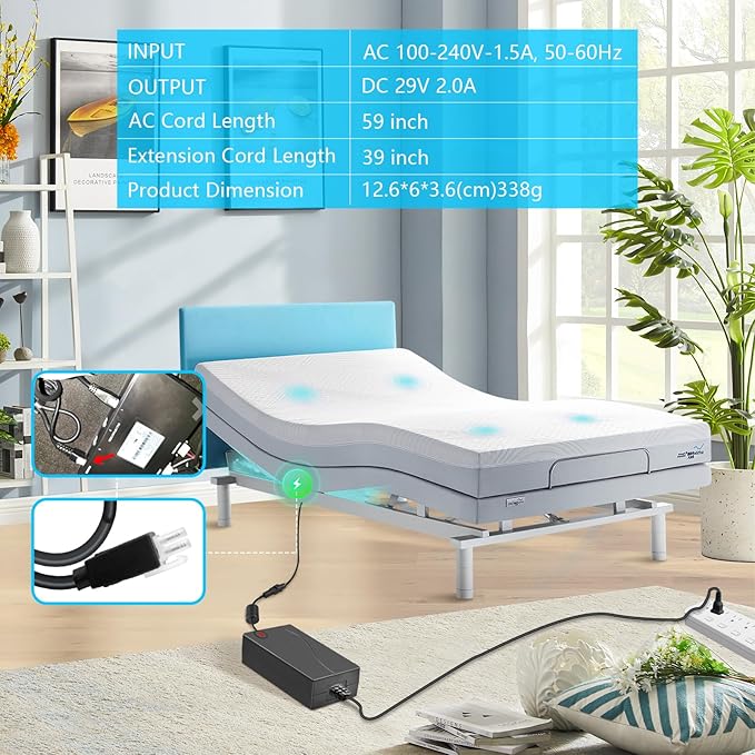Adjustable Bed Base Power Supply Adapter Kit for Tempurpedic Ergo/Extend/Sealy Ease and Serta New Generation Electric 3 Piece Electric Bed Switching Power Adapter Replacement Parts