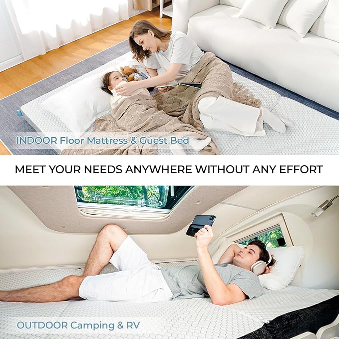Odorless Foldable Mattress Queen Size 80" x 60" x 4", 4 Inch Folding Foam Mattress with Storage Bag, Fiberglass Free Trifold Memory Foam Mattress for RV, Guest Bed