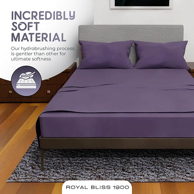 Queen Sheet Set - 4 Piece Bedding - Double Brushed Cooling Sheets, Deep Pocket, Plum