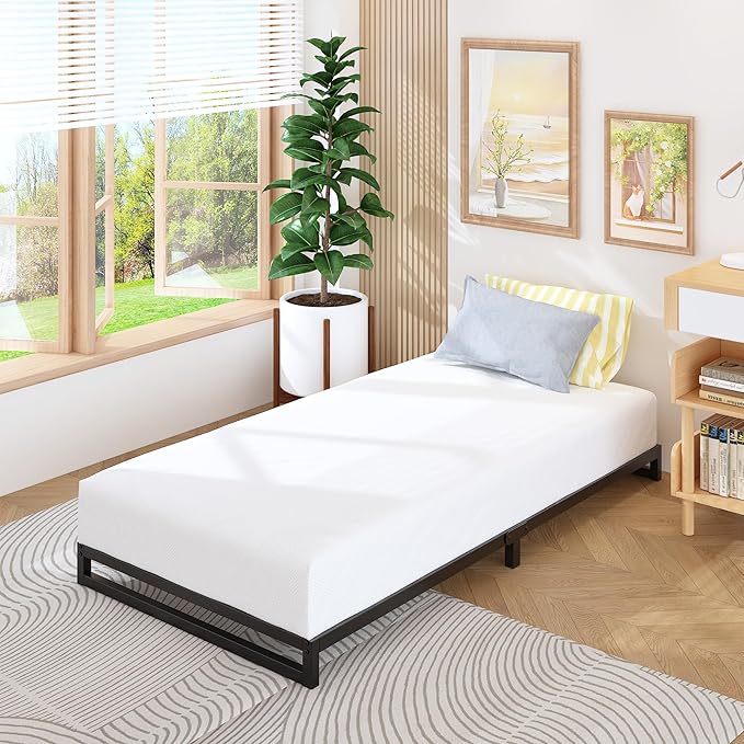 Lutown-Teen 6 Inch Twin XL Bed Frames Heavy Duty Sturdy Metal Platform Bed Frame No Box Spring Needed, Noise Free, Easy Assembly, Black