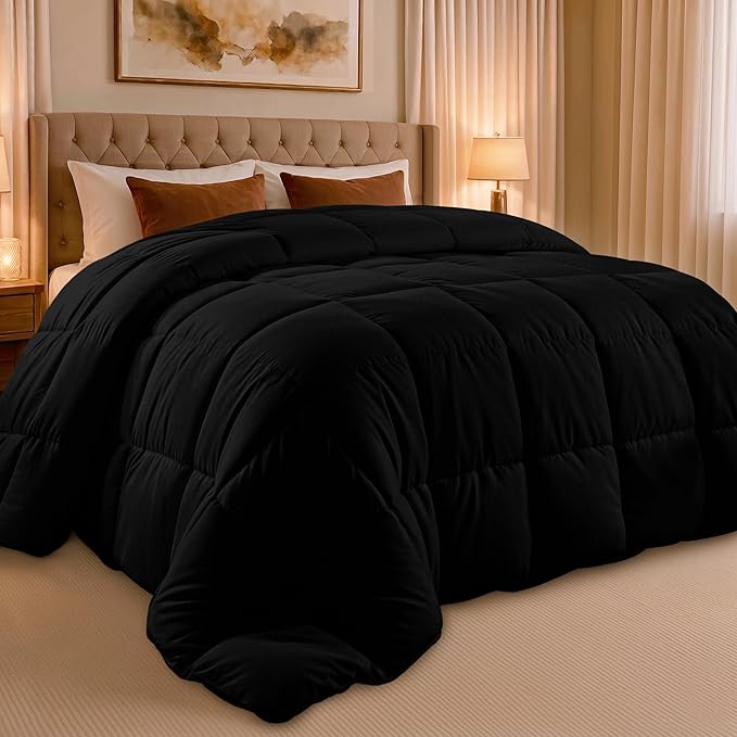 Utopia Bedding King Comforter Duvet Insert, Quilted Black Comforter with Corner Tabs, Box Stitched Down Alternative Comforters King Size 90 x 102 inches