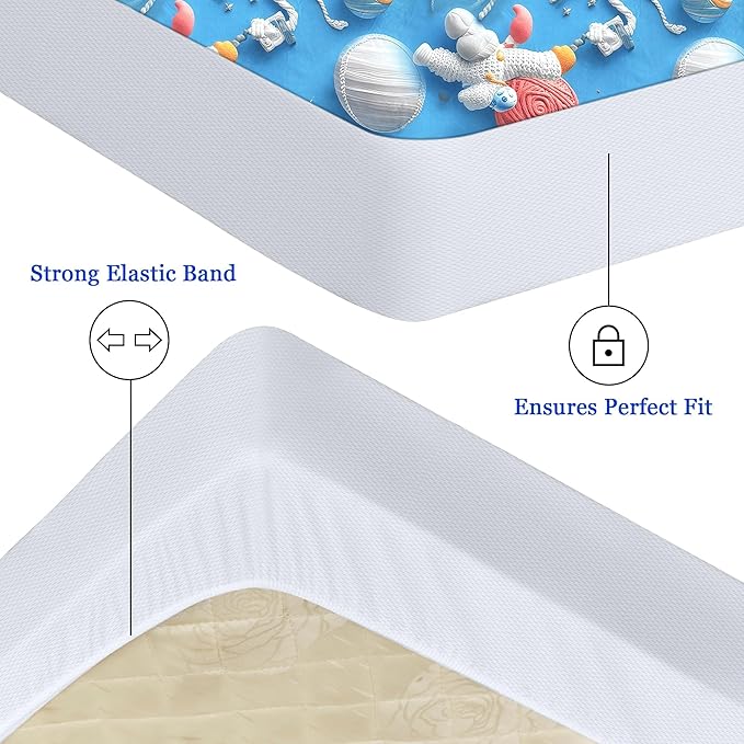 Sufdari Twin Mattress Protector,Waterproof Mattress Protector,Fitted Sheet Style Mattress Cover with 18" Deep Pocket,Washable and Comfortable-Spaceman,Twin