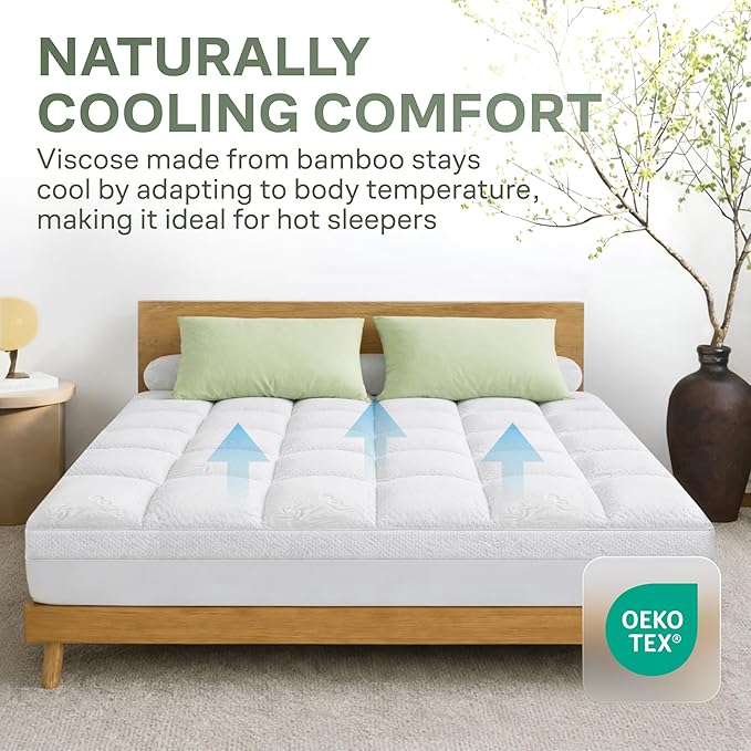 Extra-Thick 2 Inch Full Size Mattress Topper - Ultra Plush & Soft Viscose Derived from Bamboo Mattress Pad, Naturally Cooling & Perfect for Full Body Support, Snow White