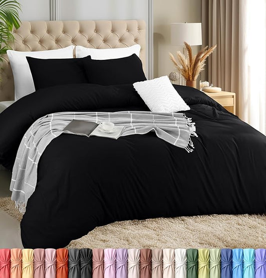 Utopia Bedding Duvet Cover Set with Pillowcases - 3 Pieces Bedding Duvet Cover with Zipper Closure - 1 Duvet Cover with 2 Pillowcases - Soft Brushed Microfiber (Queen, Black)
