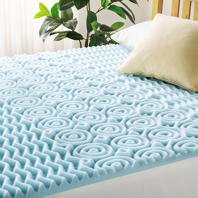 Mellow 1.5 Inch 5-Zone Memory Foam Mattress Topper, Cooling Gel Infusion, Twin, Blue