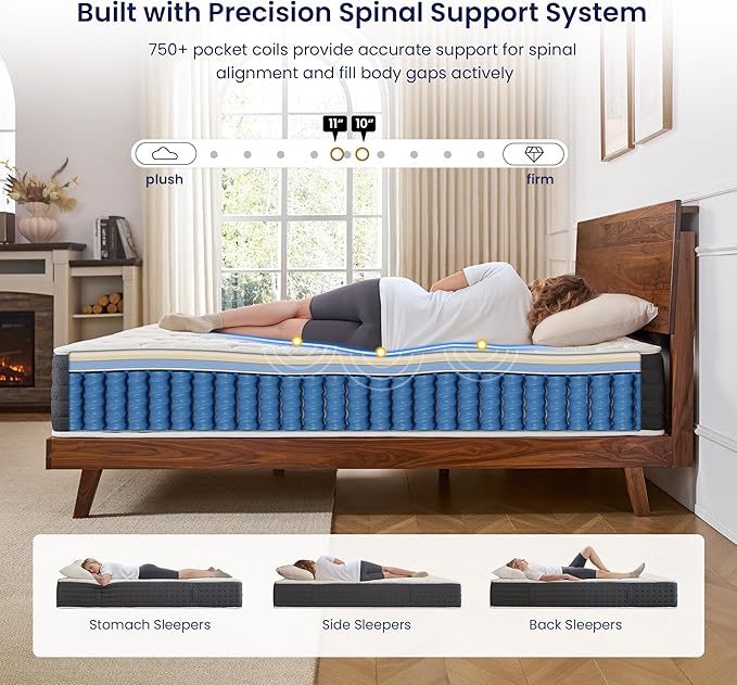 Inofia Full Mattress 10 Inch, Hybrid Cooling Gel Memory Foam Mattress with Pocket Springs, Medium Firm Support, Pressure Relief & Motion Isolation, Breathable Mattress in a Box, CertiPUR-US Certified