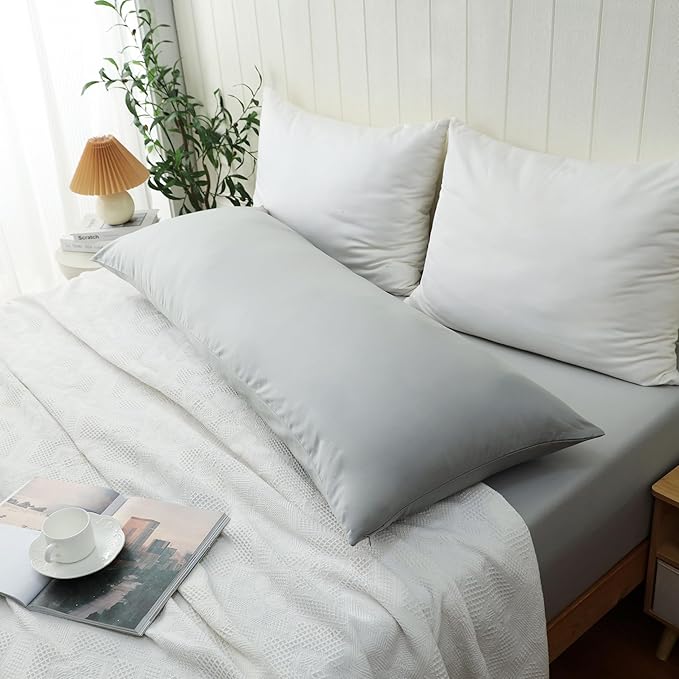 100% Cotton Soft Body Pillow Protectors with Invisible Zipper 20X54 Inches Body Pillow Cases, 600 Thread Count Soft Pillow Cases, Gray Color 1-Pack