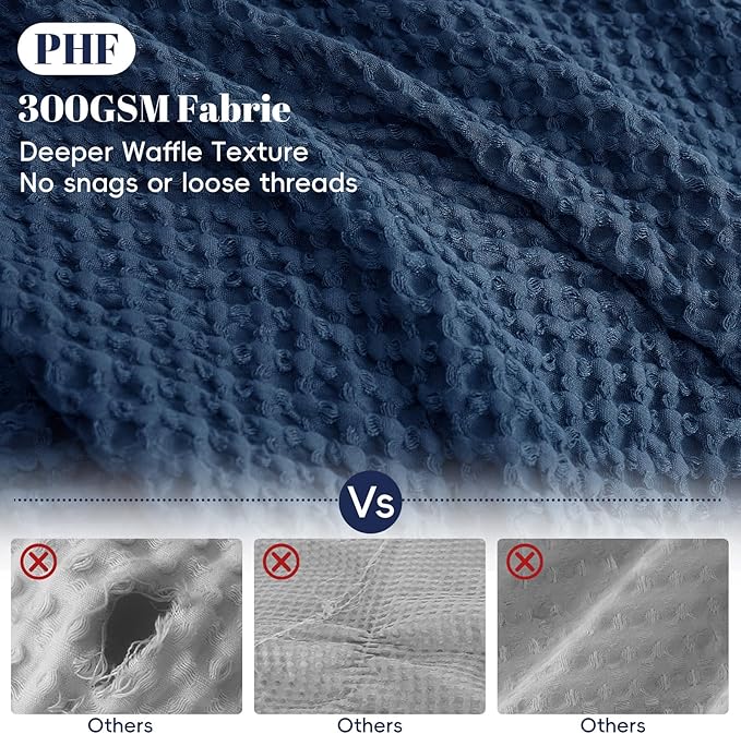 PHF Waffle Weave Duvet Cover Set Twin/Twin XL Size, No Snagging Soft Luxury Textured Breathable Comforter Cover for All Season 2pcs, Durable Bedding Duvet Set with 1 Pillow Sham, 68"x90", Navy Blue