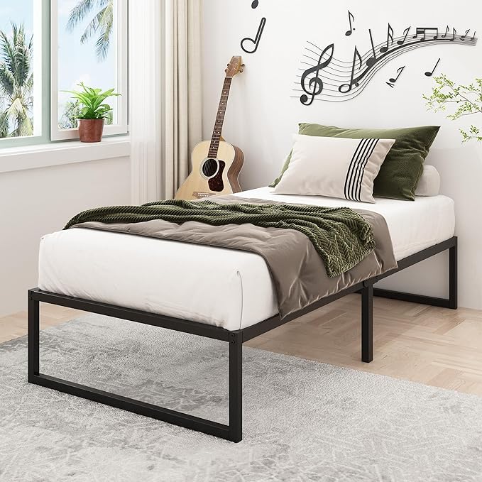 Lutown-Teen 14 Inch Twin Bed Frames Heavy Duty Metal Twin Size Platform Bed Frame No Box Spring Needed, Noise Free, Easy Assembly, Black