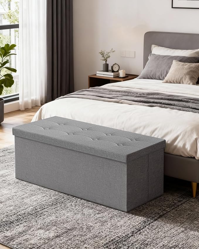 GLAXYFUR 43 Inches Folding Storage Ottoman Bench, Storage Chest, Footrest for Entryway, Living Room, Holds up to 660 lb, Light Grey