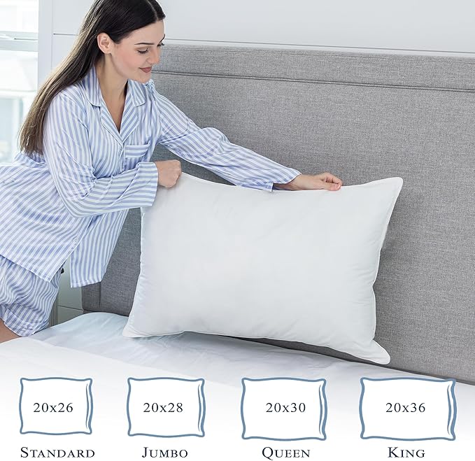 Feather/Down-Proof, 100% Cotton, Pillow Protector - Reduce Pokes with Hypoallergenic, Breathable, Machine Washable, Quiet, Soft Covers - Zippered Enclosure & Machine Washable (2, King)