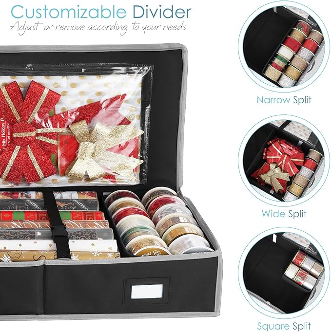 Hearth & Harbor Wrapping Paper Storage Container - Christmas Storage Bag with Interior Pockets - Gift Wrapping Organizer Storage Fits Up to 22 Rolls of 40" - Tear Proof Wrapping Paper Organizer