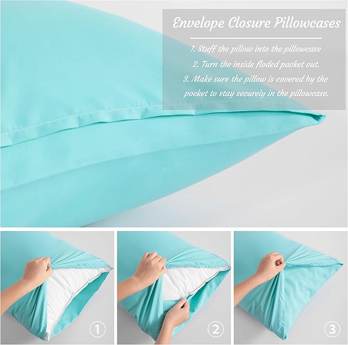 NTBAY King Pillow Cases Set of 2, 2 Pack Brushed Microfiber 20x40 Pillow Cases, Soft, Wrinkle, Fade, Stain Resistant Aqua Pillow Cases with Envelope Closure, 20x40 Inches, Aqua