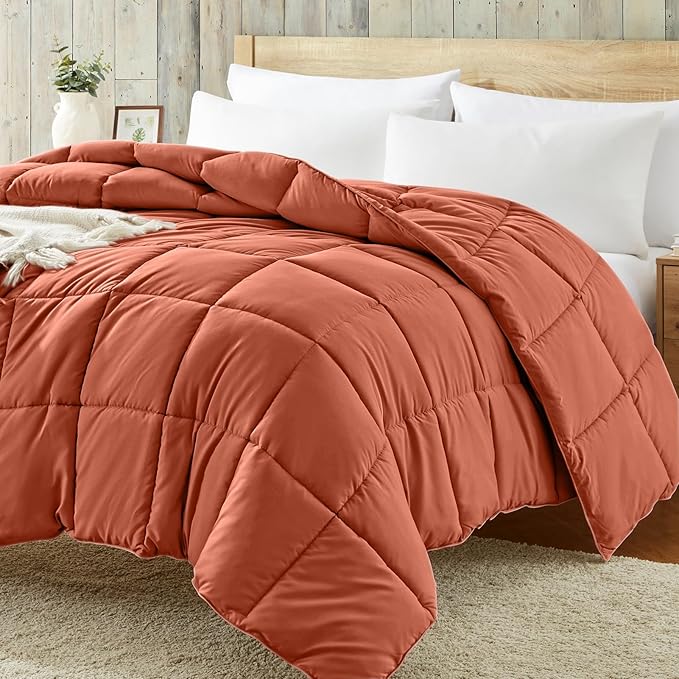 Homelike Moment Comforter King Size - Orange Duvet Insert Down Alternative Bed King Comforter, Lightweight Bedding Comforters Quilted Soft All Season Solid Burnt Orange