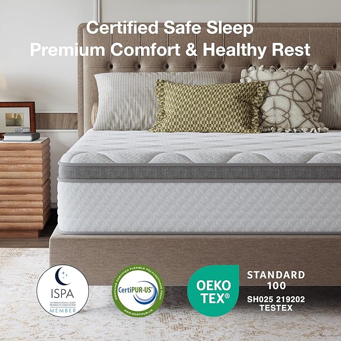 Novilla Queen Mattress, 12 Inch Hybrid Medium Mattress, Comfort Foam & Pocket Coils for Pressure Relief, Low Motion Transfer & Enhanced Edge Support, CertiPUR‑US Certified, Mattress in a Box