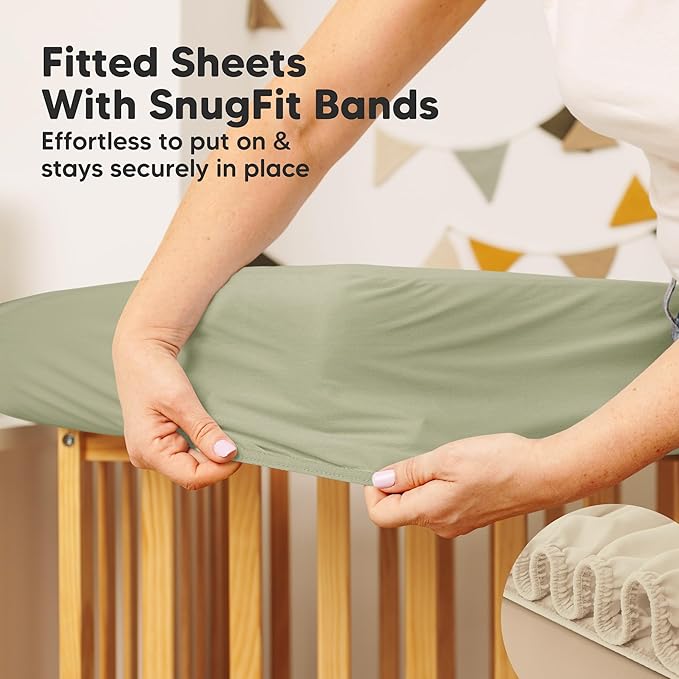 2-Pack Waterproof Crib Mattress Protector Cover Fitted - Quiet Baby Crib Mattress Pad Sheets, 52" x 28" Soft Quilted Cotton Baby Sheet, Machine Washable, Easy Fit, Durable (Avocado/Mavy)