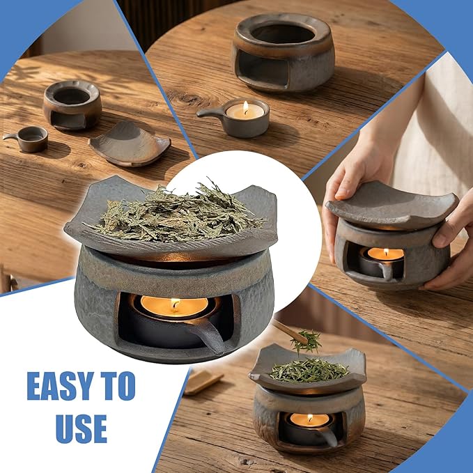 Ceremony Ceramic Incense Holder Aromatherapy Diffuser, White Sage Incense Burner, Herb Burner & Candle Wax Warmer with Tealight Holder, Home Fragrance Accessories for Relaxation & Meditation