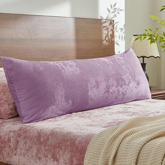 BEDELITE Velvet Body Pillow Cover with Zipper, Soft and Plush 20x54 Long Pillow Case, Velvety Smooth and Cozy Body Pillow Pillowcase for Bedroom and Couch, for All Seasons(Lavender)