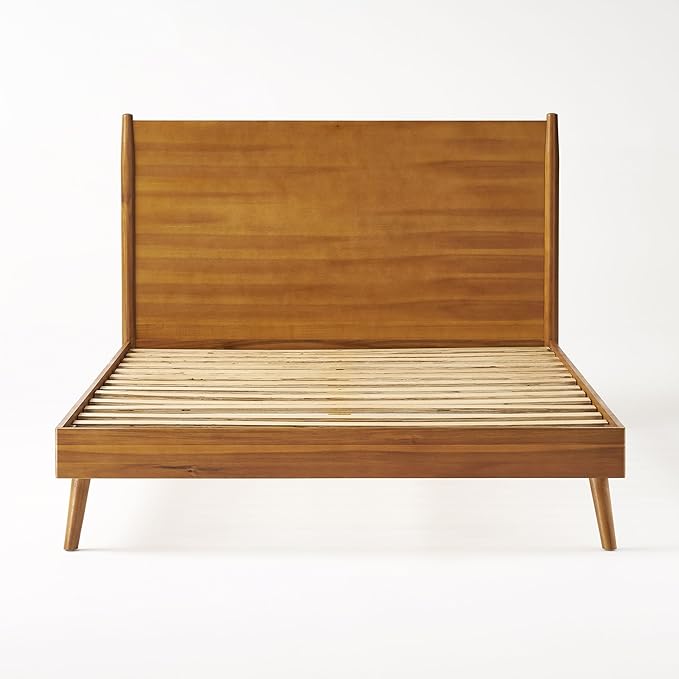 Merax California King Size Solid Wood Platform Bed, Mid-Century Modern Bed Frame with Splayed Legs, 600 lbs Weight Capacity, No Box Spring Needed, Natural