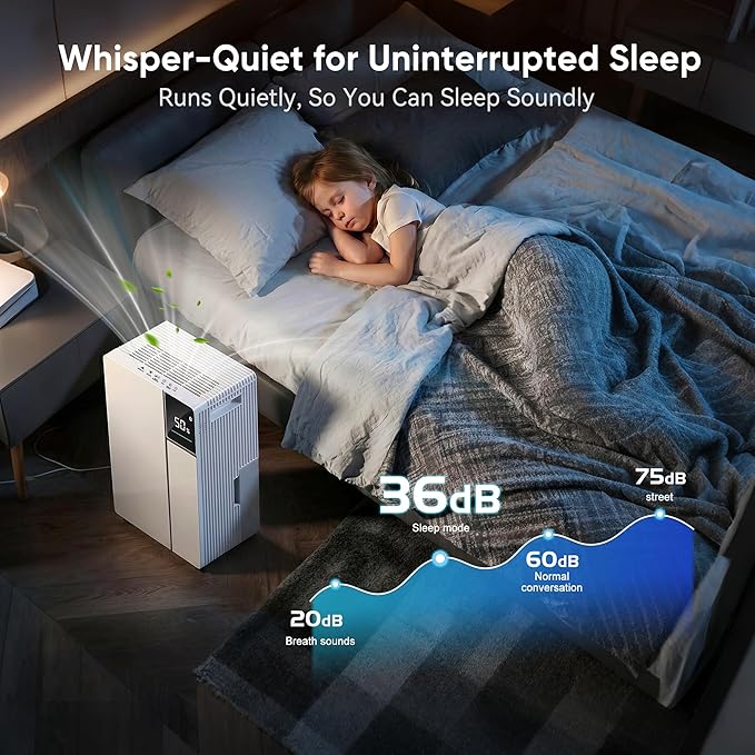 2500 Sq.Ft Dehumidifier for Basement with Drain Hose, Max 34 Pints Dehumidifiers for Home, Bedroom, Bathroom, Basement, Smart Humidity Presets, Three Modes, 24HR Timer, Quiet Operation