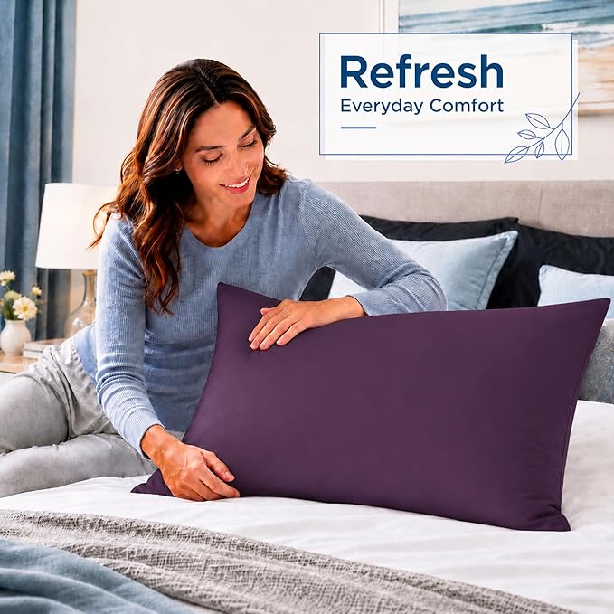 ZPECC Pillow Cases King Size Set of 12, 20x36 Envelope Closure Pillowcases, Soft Plain Brushed Microfiber Covers Hypoallergenic Breathable, Dark Purple