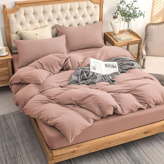 PURE ERA Jersey Knit Duvet Cover Set 100% T-Shirt Cotton Super Soft Comfy 3pc Jersey Duvet Cover King with Zipper Closure (New Petal Pink, King)