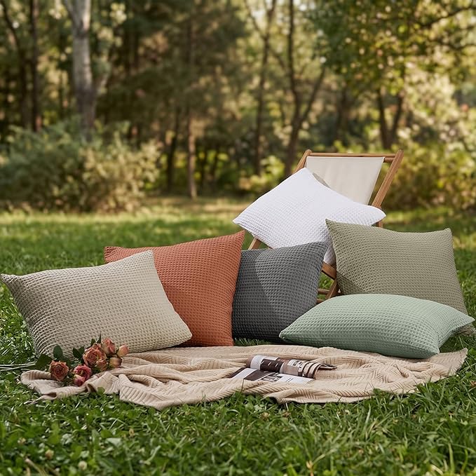 PHF Ultra Soft Waffle Weave Euro Shams Pillow Covers, No Filling, 2 Pack 26" x 26" Bed Cushion Covers, Breathable & Skin-Friendly Bed Pillow Shams for Stylish Home Decor, Burnt Umber