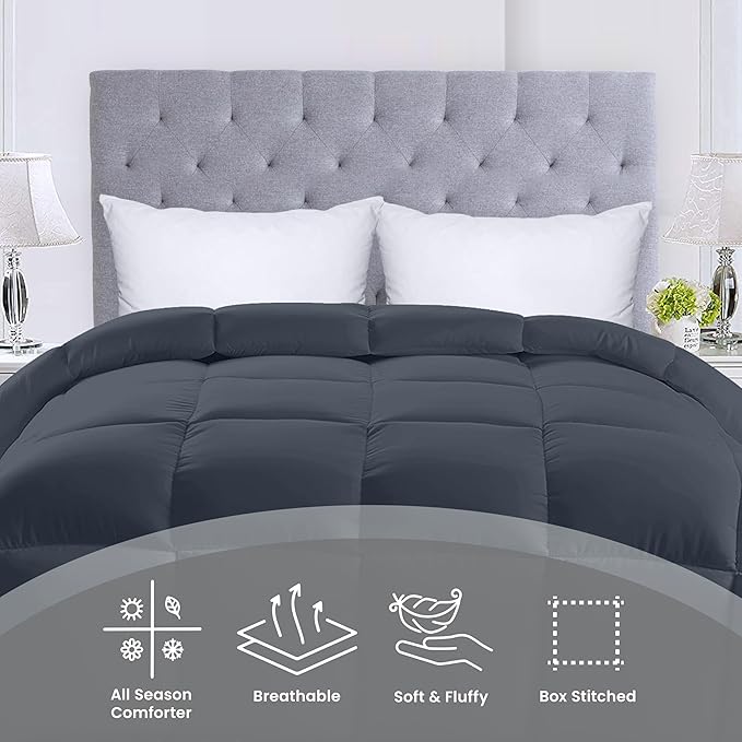 Utopia Bedding Comforters Twin Size, All Season Duvet Insert, Down Alternative Box Stitched Bed Comforter with Corner Tabs, Machine Washable (Grey)