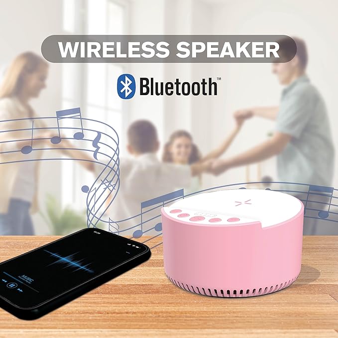 InnoVibeSound Machine with Wireless Charger & Bluetooth Speaker – White Noise Sleep Aid with Memory Function, 6 Soothing Sounds, 3 Timer Modes – Compact Bedside Relaxation Device, Pink