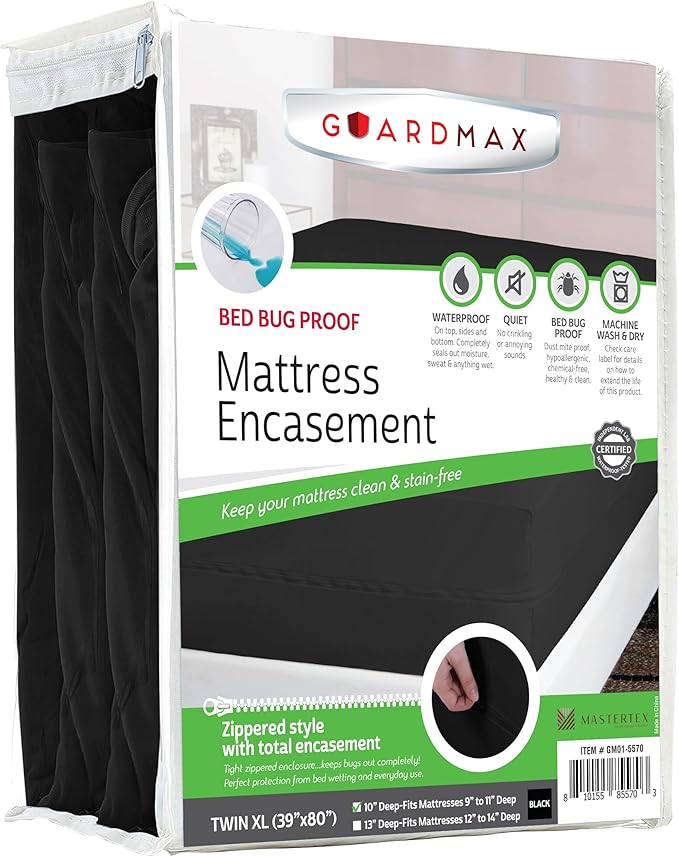 Guardmax Twin XL Mattress Encasement with Zipper, Waterproof, Bed Bug Proof, and Dust Mite Proof Mattress Protector for Twin XL Bed up to 10" Deep, Zippered All Around Jersey Knitted Mattress Cover
