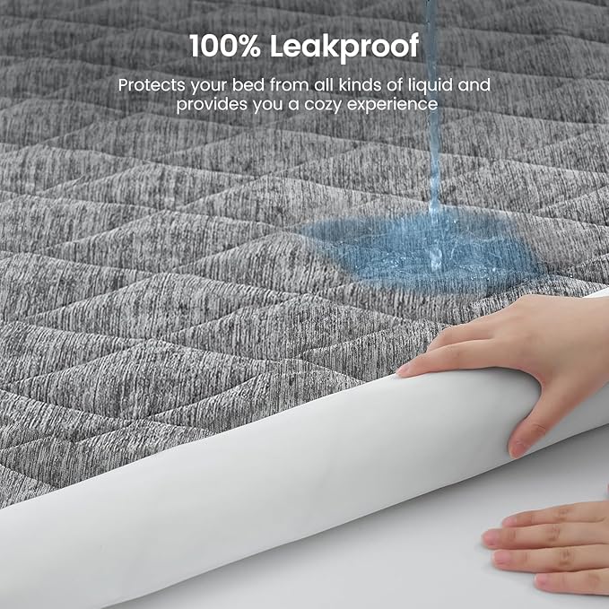Cozy Bliss Leakproof Cooling Mattress Protector Twin XL, Q-Max 0.45 Soft Noiseless Breathable Mattress Topper Cover, with Deep Pocket Fits 8–18 Inches for Summer Bed Hot Sleepers, Grey