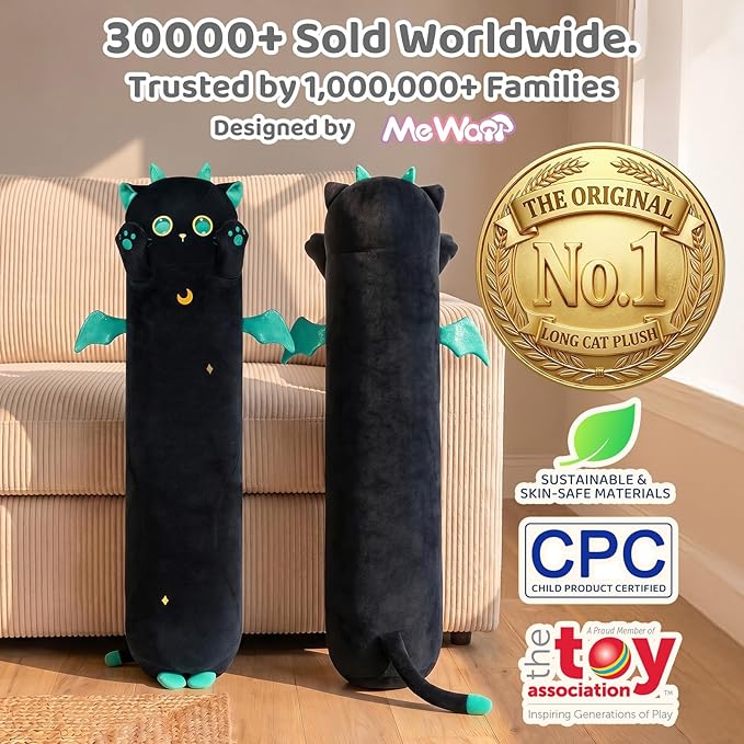 Mewaii Long Cat Plush, 5 Sizes, 120% Extra Filling Giant Plushness Kids Body Pillow, Kawaii Cute Big Eyes Stuffed Animal Plushie, Big Long Body Pillow Gift for Girls 36'