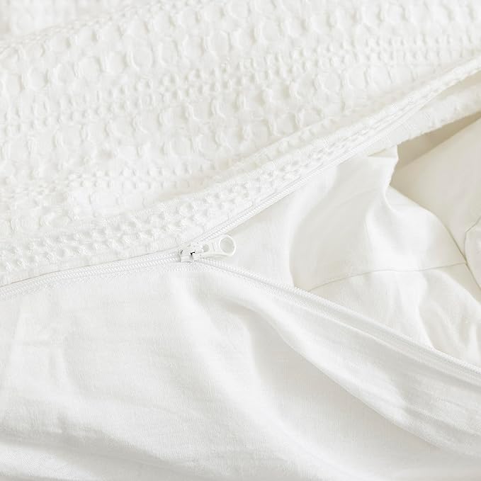 Dreamology Waffle Weave Duvet Cover,King Size Duvet Cover,100% Cotton Waffle Duvet Covers with Zipper Closure, Soft Luxury Textured & Breathable Duvet Cover Set,King Bedding Set,3 Pieces (Cloud White)