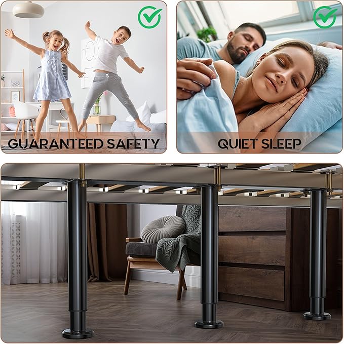 2Pcs Bed Frame Support Leg, Adjustable Height 14" to 23.6", Increase Under-Bed Storage Space, Extra Sturdy Steel Bed Risers with Wider Rubber Base, More Stable, for King/Queen Bed