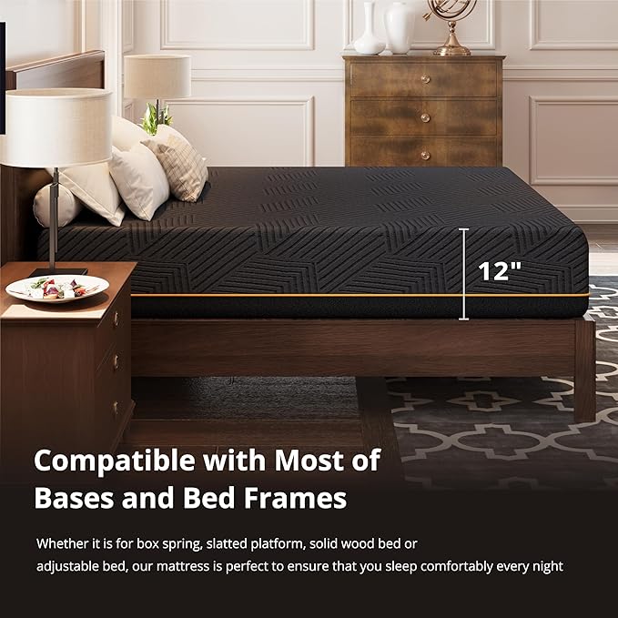 MLILY EGOHOME 12 inch Firm Full Size Mattress, Memory Foam Mattress with Cooling Cover, Bed in a Box, CertiPUR-US Certified, Breathable and Supportive,Foam Made in USA, 54x75x12 Black