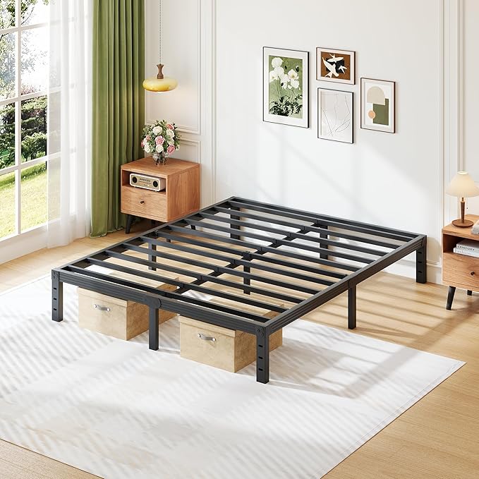 14 Inch King Size Bed Frame Supports up to 2000lbs, No Box Spring Needed, Platform with Heavy Sturdy Metal Steel, Easy Assembly, Under Bed Storage, Noise-Free, Non-Slip