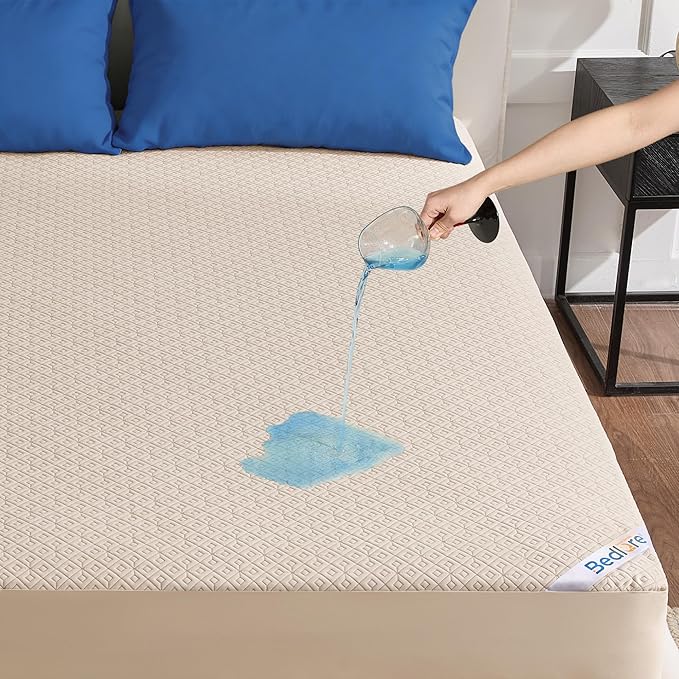 BEDLORE Queen Size Mattress Protector, Waterproof Noiseless Mattress Cover with Stretchable Pockets for 6-15 inches Mattress, Soft Breathable Mattress Pad for College Dorm (Beige)
