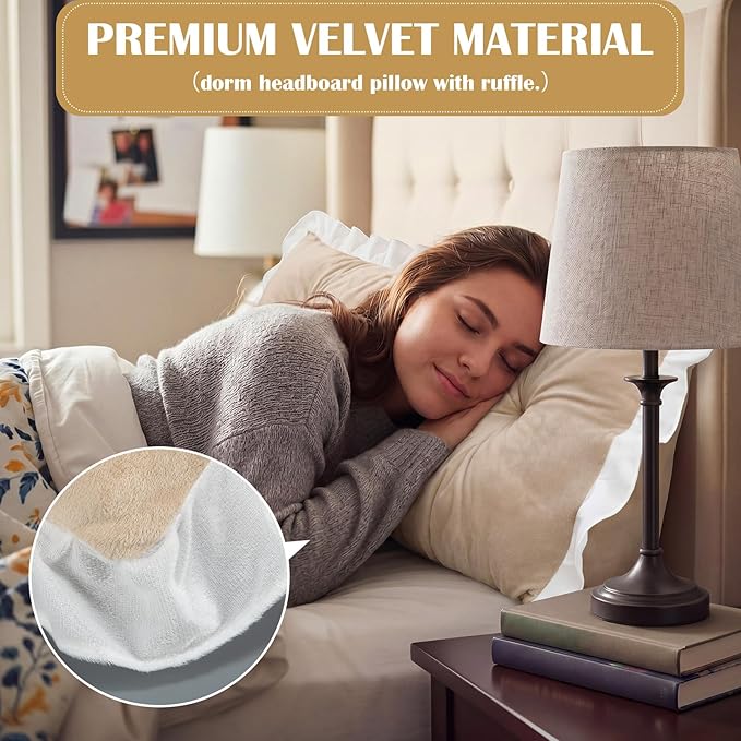 Leinuosen 39 in Ruffle Wedge Headboard Pillow for Dorm Twin XL College Bed Reading Bolster Dorm Velvet Triangular Bed Backrest Wedge Pillow Cushion for College Reading Support(Warm White)