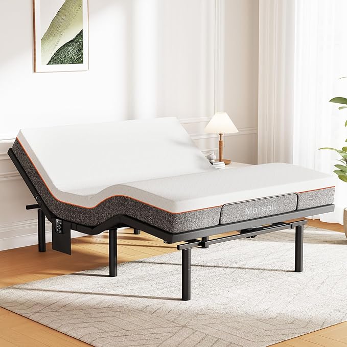 Marsail MS01-1 Full Adjustable Bed Frame with Massage + 10-inch Gel Memory Foam Mattress, Adjustable Bed Base with Under-Bed Nightlight, Wireless Control Massage Adjustable Bed, Full