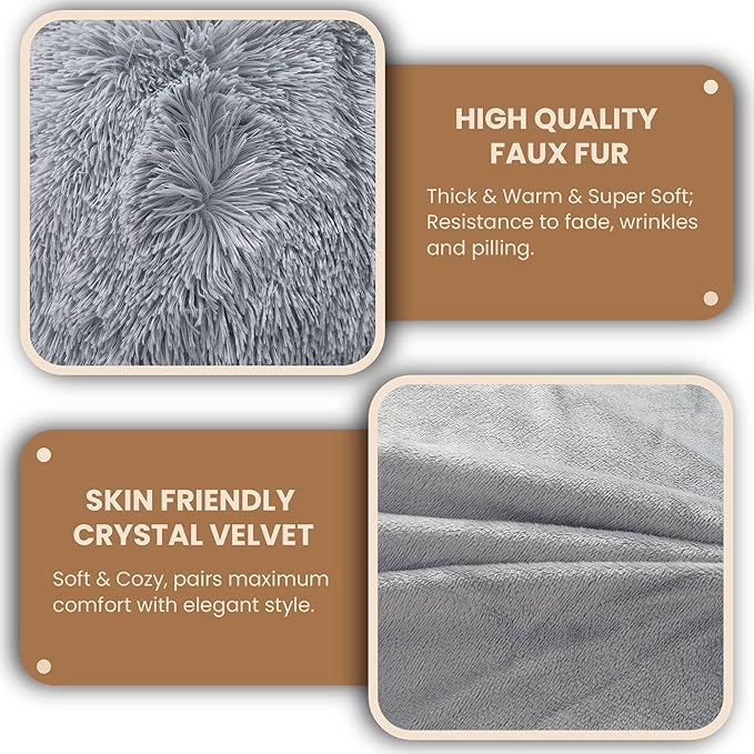 MEGO Shaggy Plush Body Pillow Cover, Faux Fur Fluffy Body Pillowcase, 20x54 Boho Fuzzy Full Body Pillow Case, Furry Long Big Throw Pillow Sham with Zipper for Home Bedding Couch Living Room Light Grey