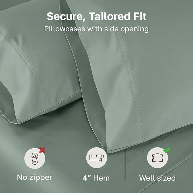 California Design Den King Size Pillow Cases Set of 2 - Luxuriously Soft and Thick 800 Thread Count, Smooth Sateen, Natural 100% Cotton Pillow Cases King, Durable - Sage Green