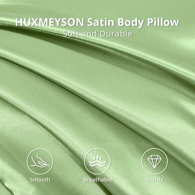 HUXMEYSON Body Pillow with Satin Pillowcase, Body Pillow for Adults, Removable Cover, Green (20"x54")
