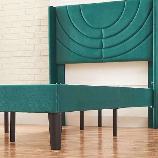 VECELO Upholstered Platform Twin Bed Frame with Fabric Headboard for Kids,Wooden Slats Support/No Box Spring Needed/Mattress Foundation,Dark Green