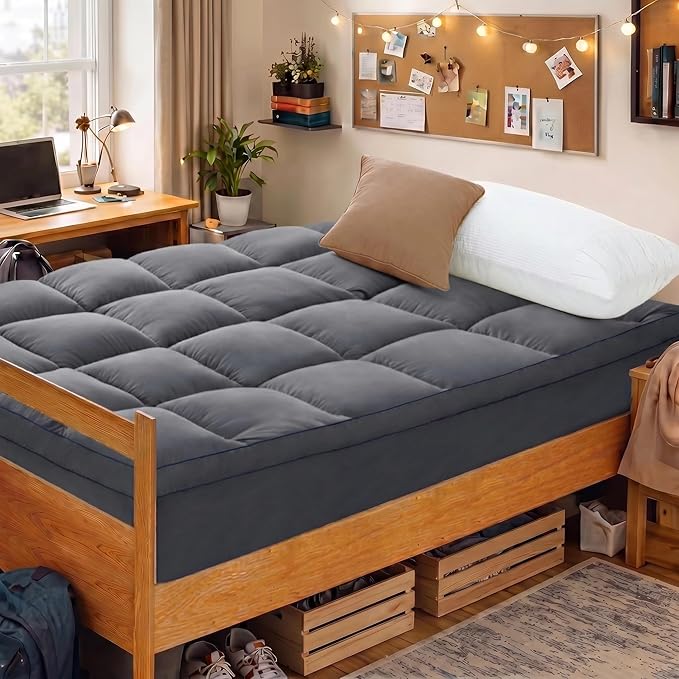 CYMULA Twin XL Mattress Topper College Dorm, Bed Topper Cooling Mattress Pad Cover, Grey Extra Thick Pillow Top Mattress Topper with Deep Pockets, Plush Down Alternative Fill Topper Washable