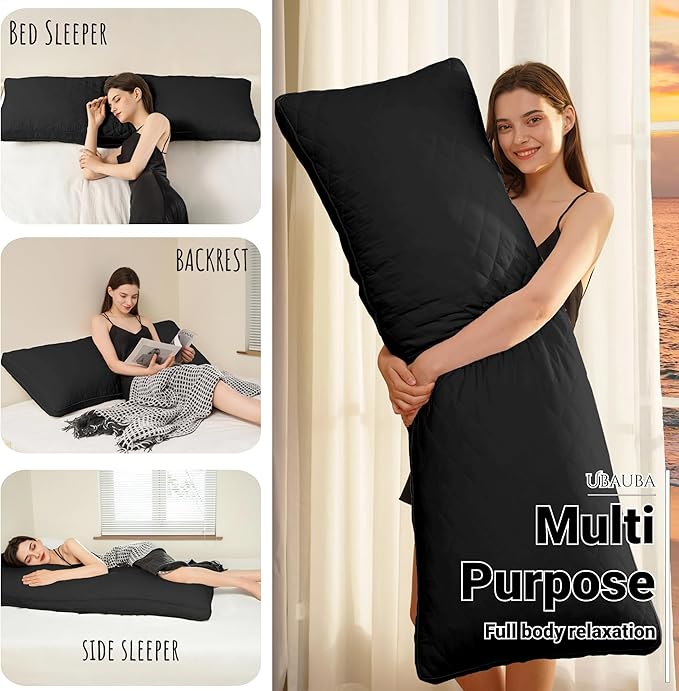 Ubauba Memory Foam Body Pillow, Full Large Body Pillows for Adults, Firm & Fluffy Long Bed Pillows for Sleeping (20x54 inch, Black)