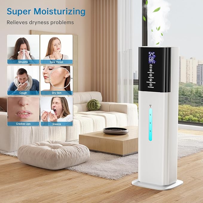 Humidifier Large Room Bedroom, 8L/2.1Gal Top Fill Cool Mist Humidifiers with Humidistat, 3-Speeds, 48H Runtime, Quiet Sleep Mode, Night Light, 12H Timer, 360° Nozzle & Aroma Diffuser for Baby, Plants