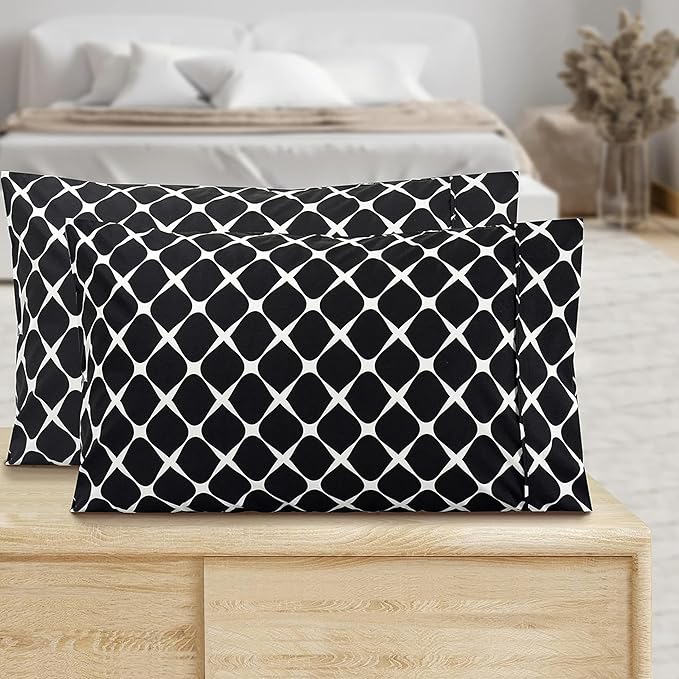 Elegant Comfort Luxury Ultra-Soft 2-Piece Pillowcase Set - 1500 Premium Hotel Quality Microfiber Double Brushed - Wrinkle Resistant, King Size, Bloomingdale Pattern Black