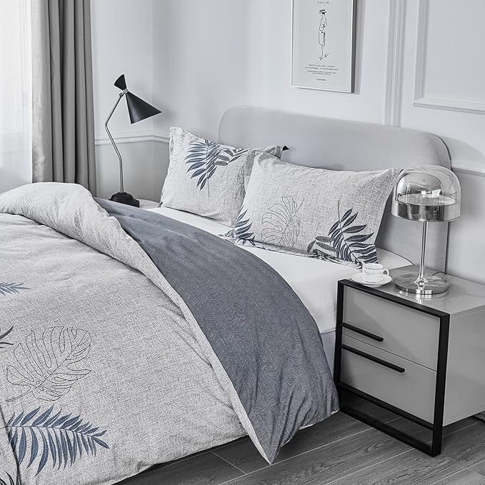 OAITE Duvet Cover Set,100% Cotton Comforter Cover with Leaf Pattern Duvet Cover Set,Soft Bedding Set Includes with 3 Piece (2 Pillow Shams,1 Duvet Cover)